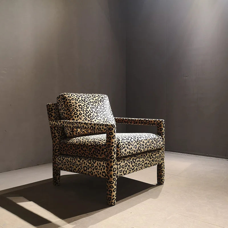 Retro luxury leopard print fabric leisure chair single sofa hotel villa furniture