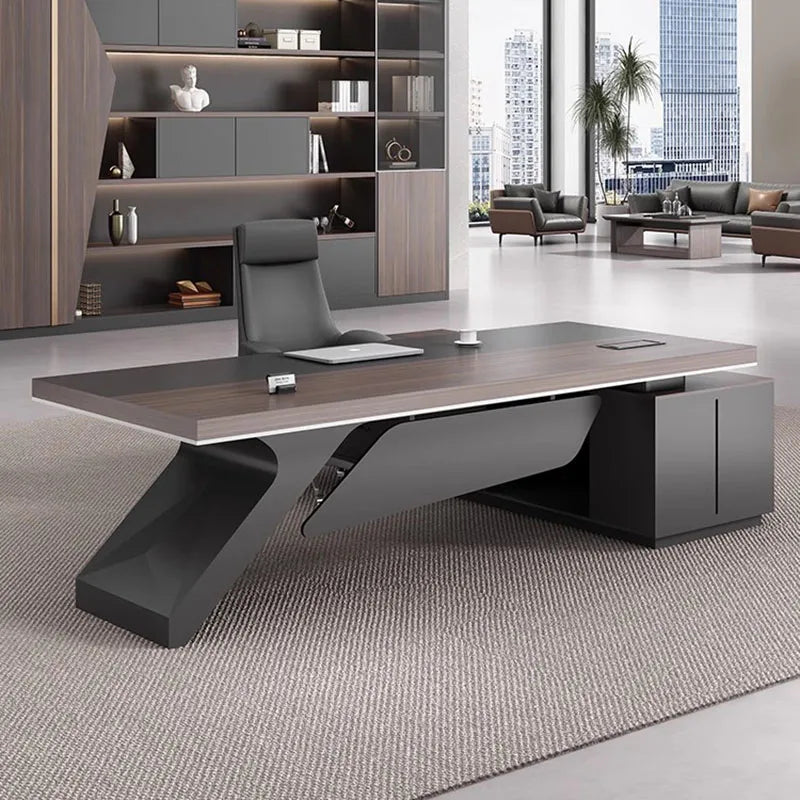 Luxury Mid-Century Black L-Shaped Executive Desk