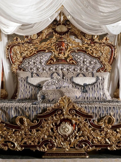Wood Carved Palace Luxury Canopy Bed Villa Princess Bed