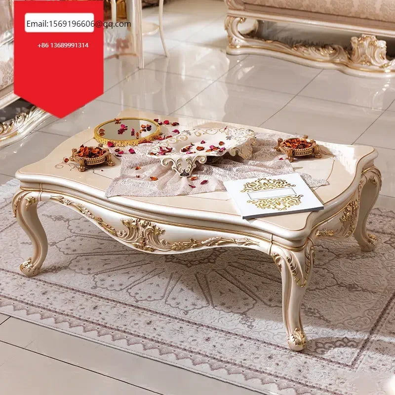 European-style square coffee table: a luxurious solid wood carved piece