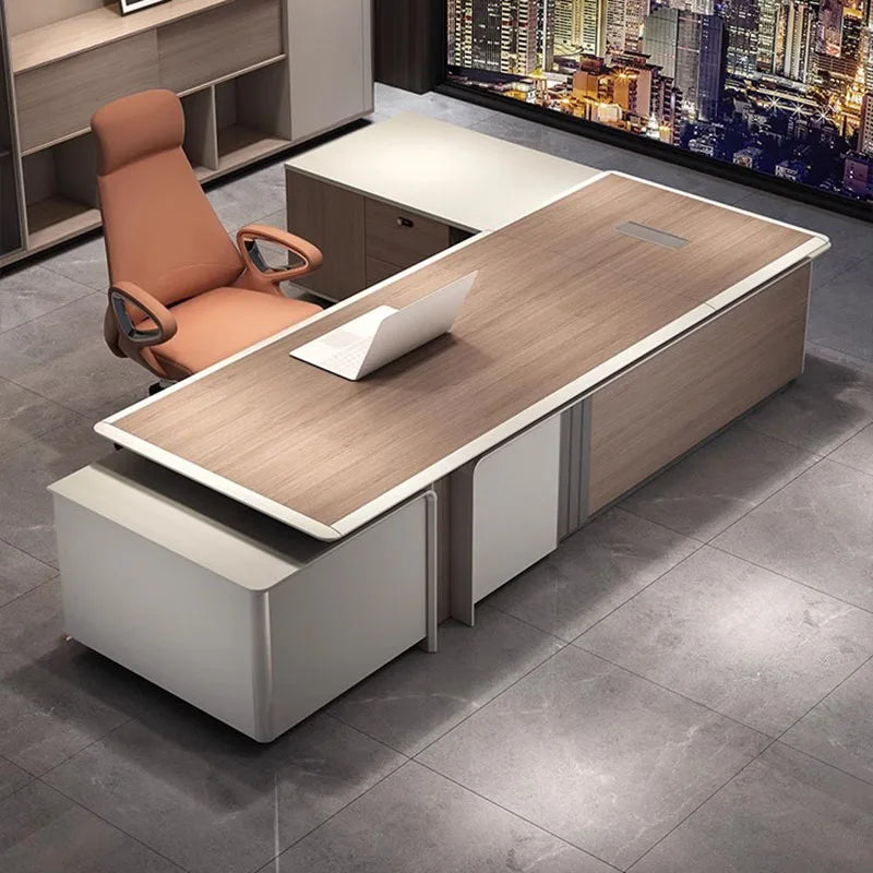 Boss Writing Office Desk – Luxury Corner Desk with Storage, Reception Desk, Drawers
