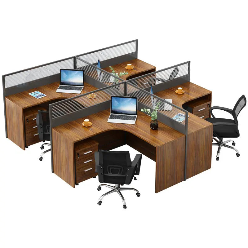 Modern minimalist staff screen, office desk, workstation, table and chair combination, four person partition table card slot