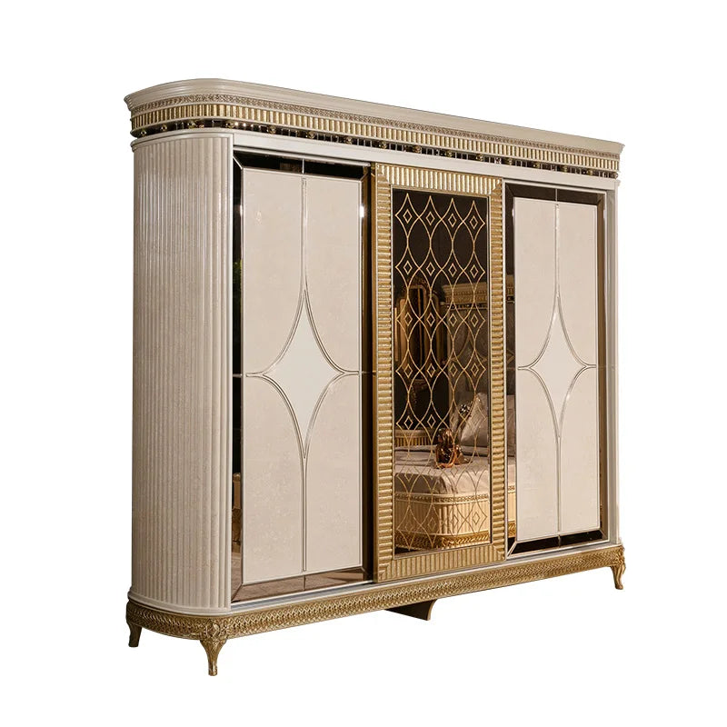 European Solid Wood Luxury Wardrobe – French Style, Carved, Customizable Large Bedroom Cabinet