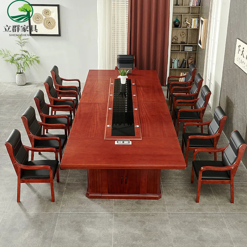 Large conference table long table New Chinese high-end fashion office multi-person conference table and chair combination