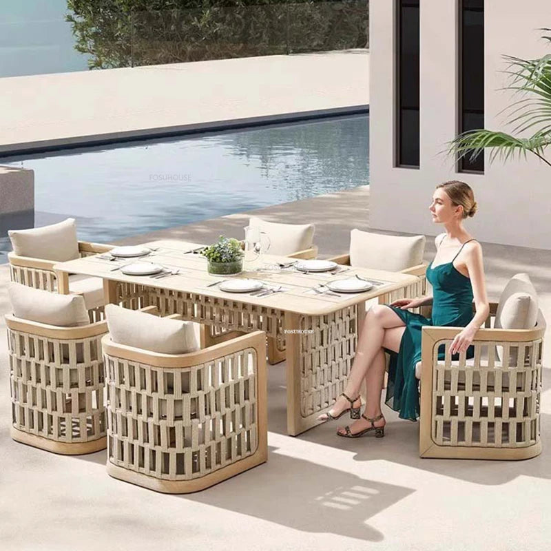 Patio Leisure Lounge Chair Luxury Teak Outdoor Sofas Nordic Garden Furniture Balcony Open-air Villa Rope Outdoor Dining Chairs