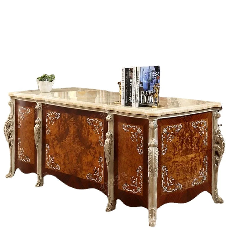 Customizable Luxury Desk and Chair Set with Solid Wood and Marble