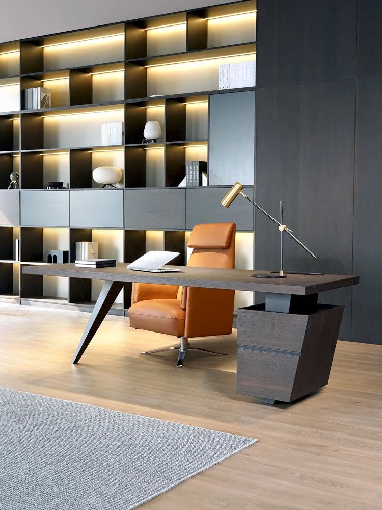 Italian minimalist modern luxury high-end smoked wooden desk desk