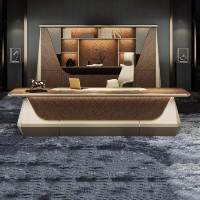 L-Shaped Office Desk with Storage Drawers and Filing Cabinets