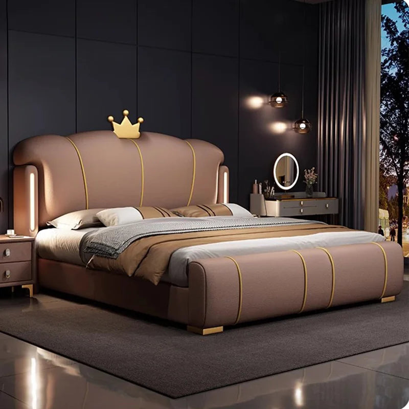 Pretty Luxury Double Bed Frame Elegant Italian Modern Leather Bed King Size Villa Cama Matrimonial Bedroom Set Furniture