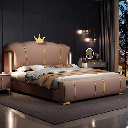 Pretty Luxury Double Bed Frame Elegant Italian Modern Leather Bed King Size Villa Cama Matrimonial Bedroom Set Furniture