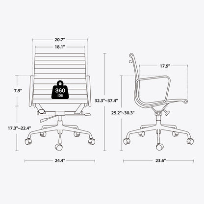 Mid-Back Office Chair Classic Genuine Leather Ergonomic Office Chair Adjustable Swivel Leather Computer Desk Gaming Chair