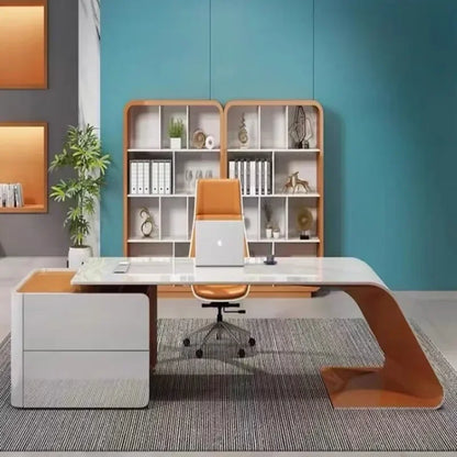 Bedroom &amp; Conference Office Desk – Corner Executive, Light Luxury, Unique Stand-Up Computer Desk, Long Escritorio Furniture