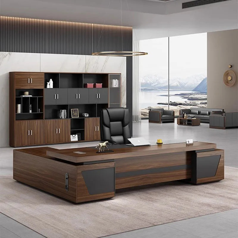 White Corner Office Desk: Executive Workbench with Study Drawers and Storage