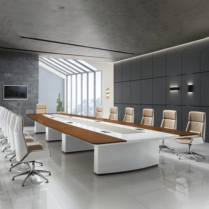 Modern Large Solid Wood conference Table and Chair