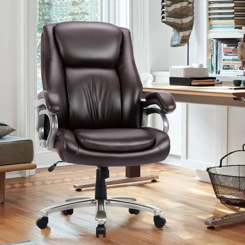Office Chair Wide Seat - High Back PU Leather Executive Computer Desk and Chair with Ergonomic Back Support - Black