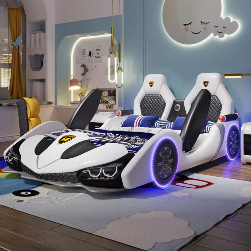 Creative Cartoon Car Bed for Kids – 1.8m for Boys and 1.5m Princess Leather Bed