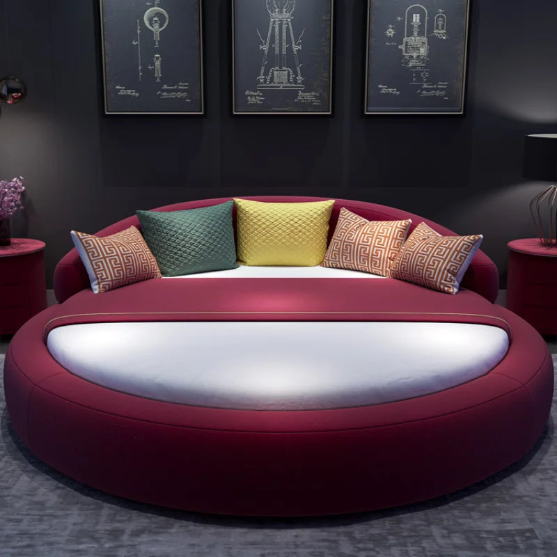 Round Fabric Big Bed Double Simple Princess Designer Bedroom Modern Bed Hotel Wedding Camas Moderrnas Inteligentes Furniture
