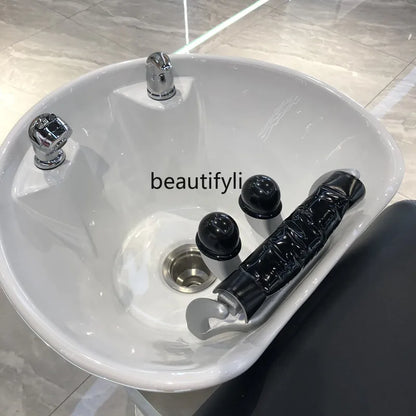 Hair Salon Lying Half Shampoo Flushing Bed for Hair Salon Barber Shop Stainless Steel Ceramic Basin