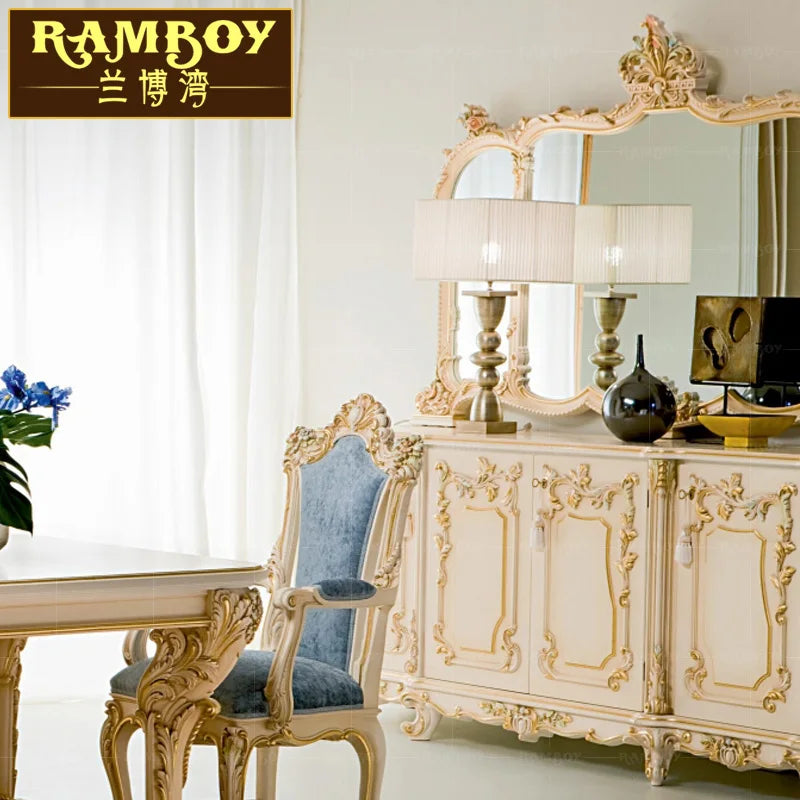 European solid wood side cabinet French luxury carved painted cabinet Villa restaurant storage cabinet furniture
