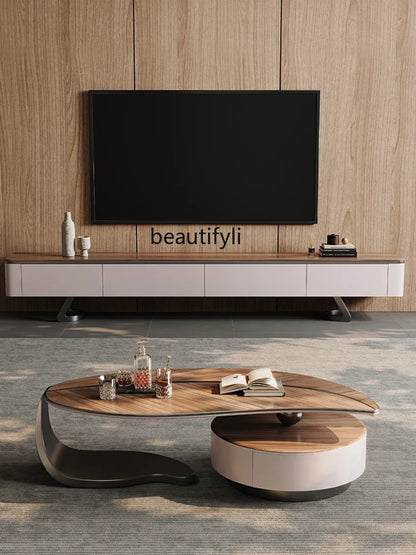 Light Luxury Solid Wood Coffee Table TV Cabinet Combination  Creative Strange Shape Small Apartment Living Room Coffee Table