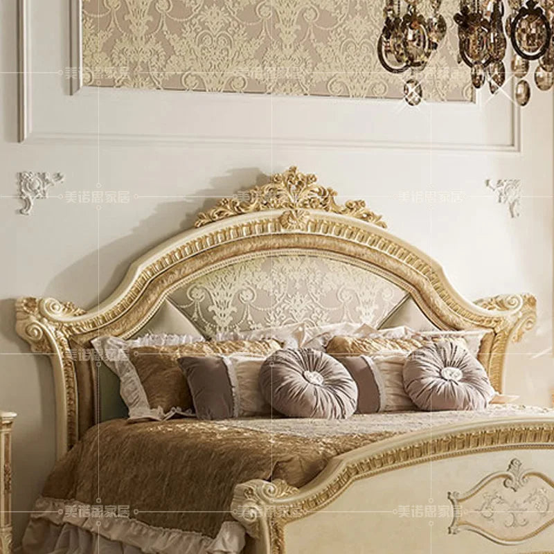 French solid wood carved European double bed villa bedroom princess bed 1.8 meters wedding bed