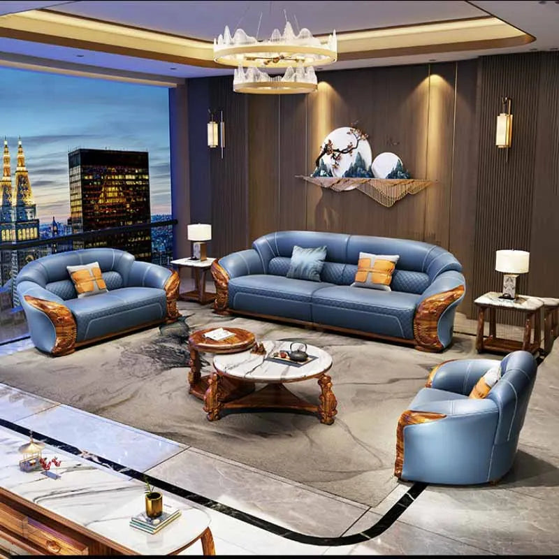 Modern minimalist solid wood sofa creative design, top layer extra thick cowhide sofa, living room