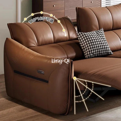 Home Cowhide Reclining Sofa Multifunction Luxury Modern Senior Club Meditation Couch European Adjustable Muebles Room Furniture