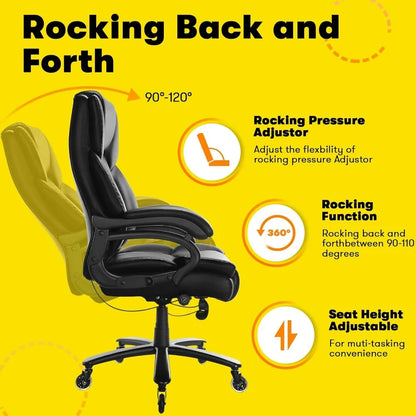 High Office Chair, 500 Lbs, Adjustable Lumbar Support, Silent Rubber Wheels, Heavy Duty Metal Base, Executive Chair