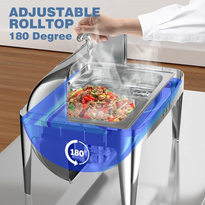 PYY Roll Top Chafing Dish Buffet Set, 9 QT Stainless Steel Chafing Server Set for Catering Commercial Chafers Buffet Warmer