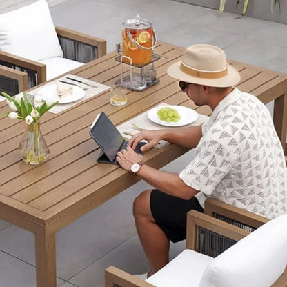 Outdoor Dining Table Woven Teak Table And Chairs Set Modern Solid Wood Anti-corrosion Waterproof High Grade Furniture