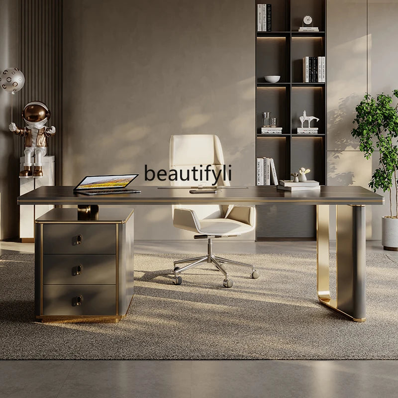 Italian Light Luxury Stone Plate Office Desk Modern Minimalist Desk Chair Combination Home Computer Desk