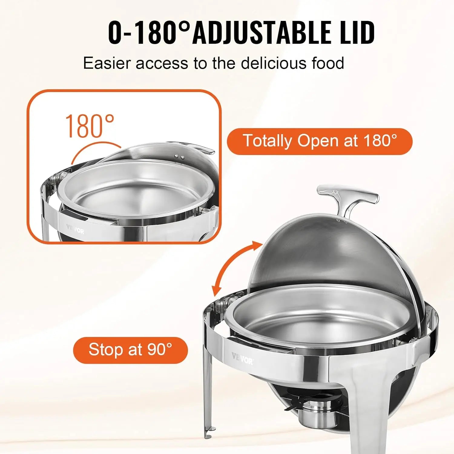 VEVOR Roll Top Chafing Dish Buffet Set, 6 Qt 2 Pack, Stainless Steel Chafer with 2 Full Size Pans, Round Catering Warmer Server