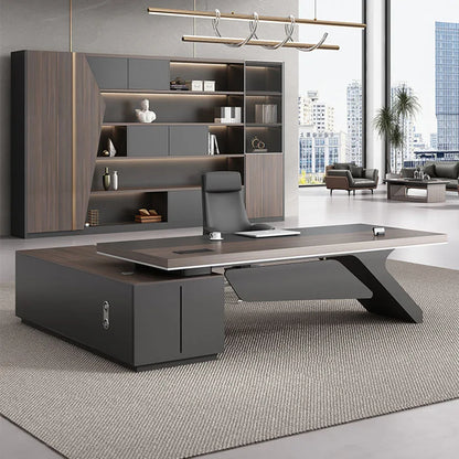 Luxury Mid-Century Black L-Shaped Executive Desk