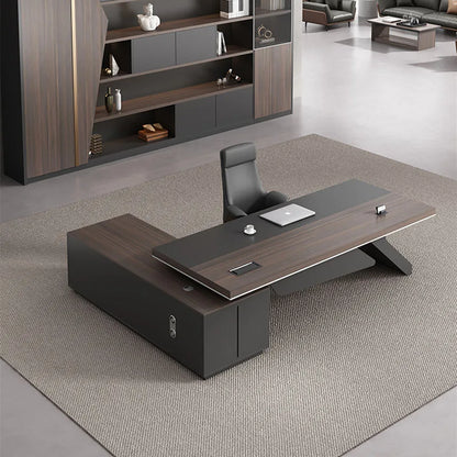 Luxury Mid-Century Black L-Shaped Executive Desk