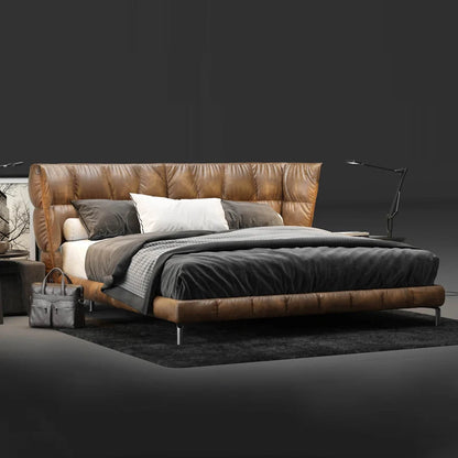 Italian light luxury leather bed, husk muscle bed, modern and simple villa master bedroom, high-end and grand double bed