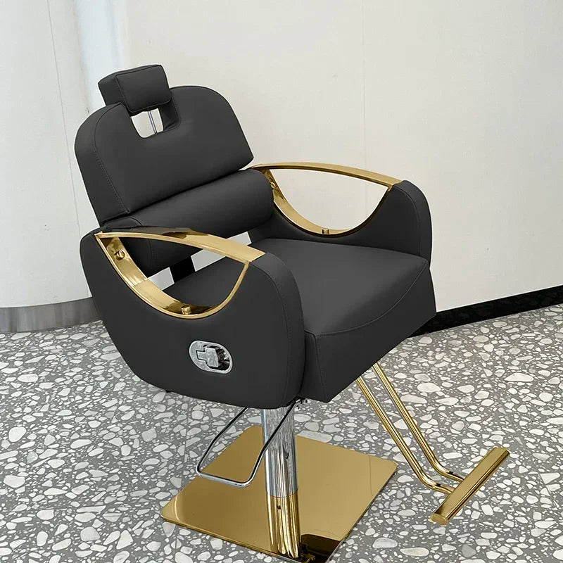 Barbershop Swivel Salon Chair – Leather Luxury Gold, Hydraulic Base, Silla De Barbero, Barber Equipment Furniture