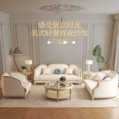Luxury sofa, small and medium-sized living room, European high-end and grand villa, French leather sofa