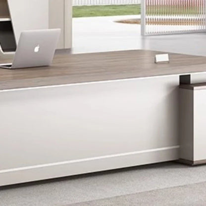 European L-Shaped Office Desk with Drawers and Shelf