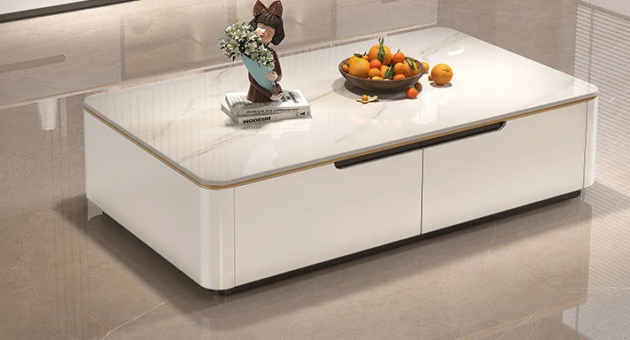 Light luxury rectangular solid wood coffee table living room household small apartment