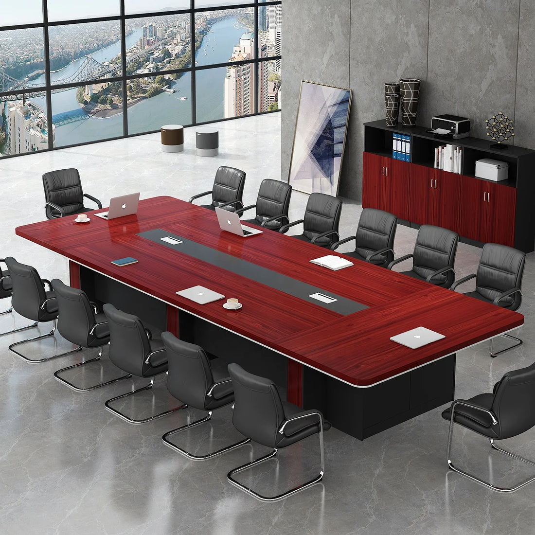 Modern Long Executive Conference Table &amp; Chair Set