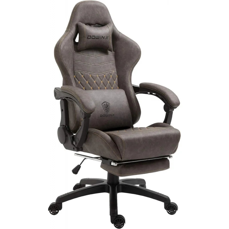 Gaming Chair Office Desk Chair with Massage Lumbar Support,Vintage Style Task Chair PU Leather E-Sports Gamer Chair w/Retractab