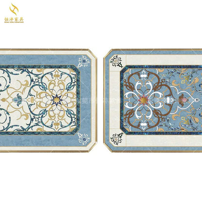 Italian shell-encrusted dining table and chair set French luxury solid wood gold and silver foil carved rectangular table