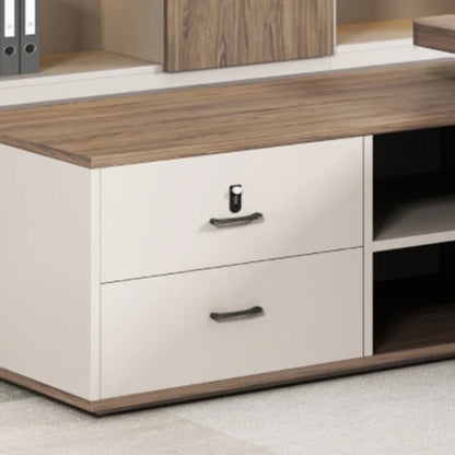 European L-Shaped Office Desk with Drawers and Shelf