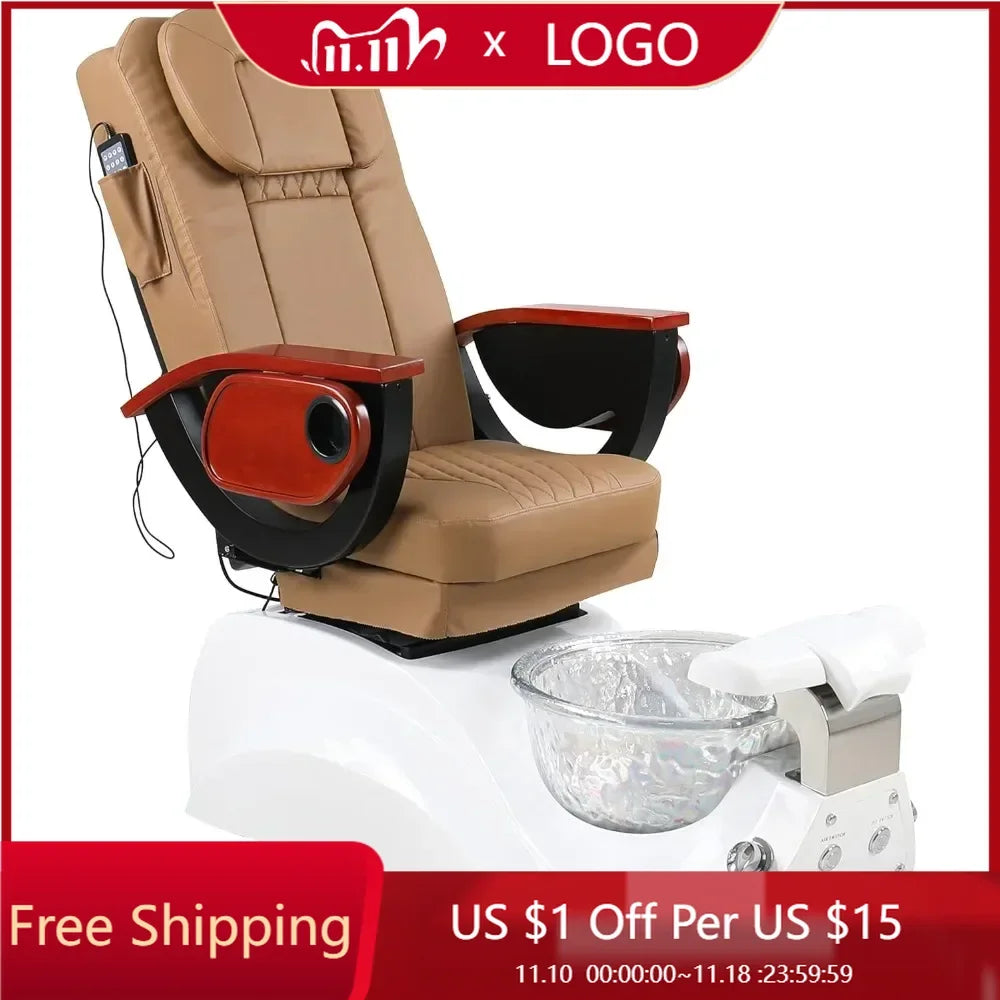 Massage Pedicure Chair with Foot Spa Electric Multifunctional Back Massage Chair with Glass Pedicure Tub Discharge Pump