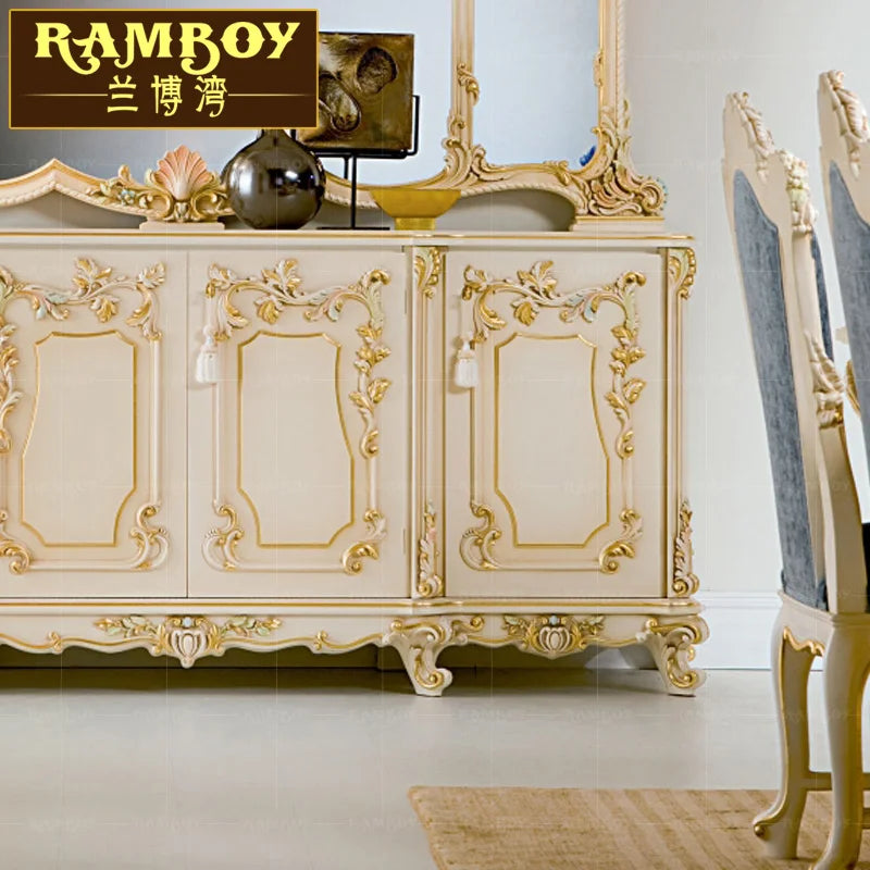 European solid wood side cabinet French luxury carved painted cabinet Villa restaurant storage cabinet furniture
