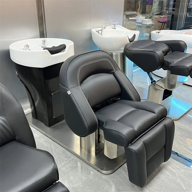 Black Salon Shampoo Chair – Professional Hairdressing Sink, Spa Hairwash Bed for Stylists, Women’s Lit Lavage De Cheveux Spa Furniture