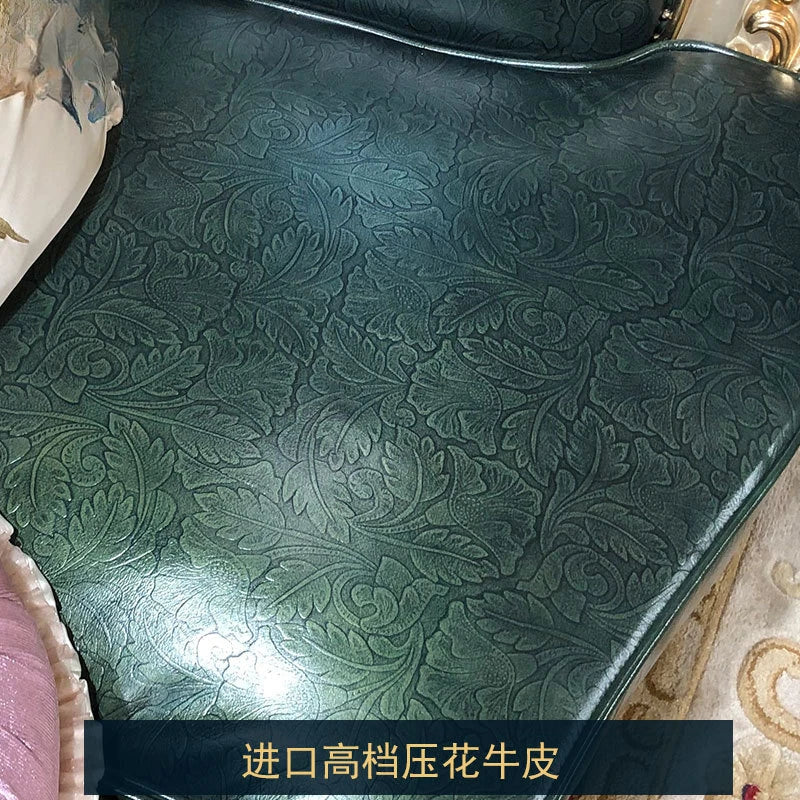 European-style villa leather sofa high-end luxury European and American living room combination high-end atmospheric oak new