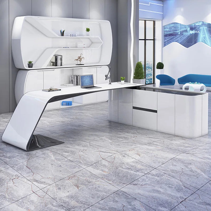 For LBZ07 furniture white color CEO boss desk L shape office table High End Luxury Modern Wooden Office Desk