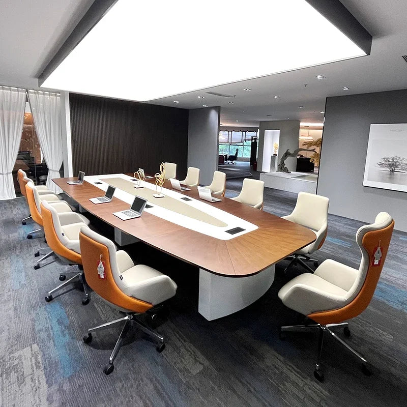 Modern Large Solid Wood conference Table and Chair