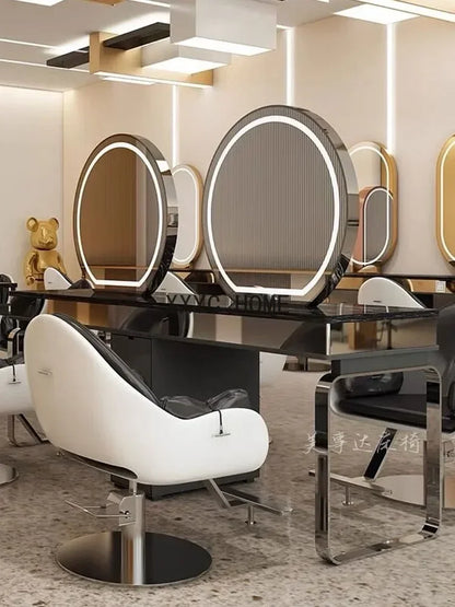 Stainless Steel Titanium-Plated Barber Shop with Light Single Double Four Sides Dressing Table